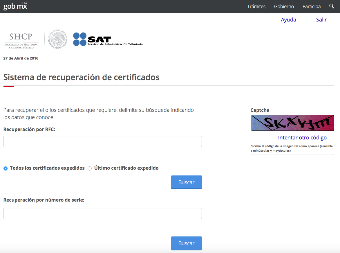 Portal de Recuperación de Certificados