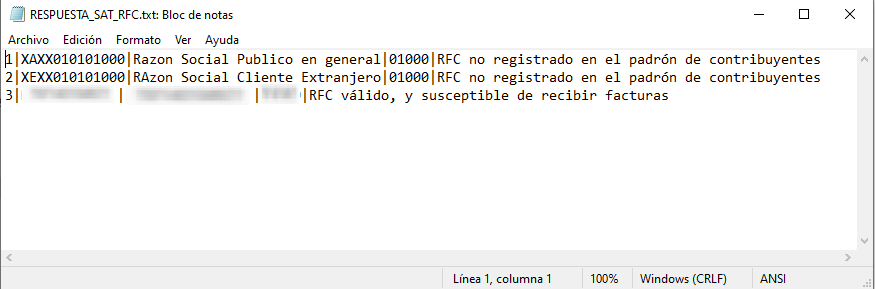 Archivo resultado de la validación de RFCs de forma masiva