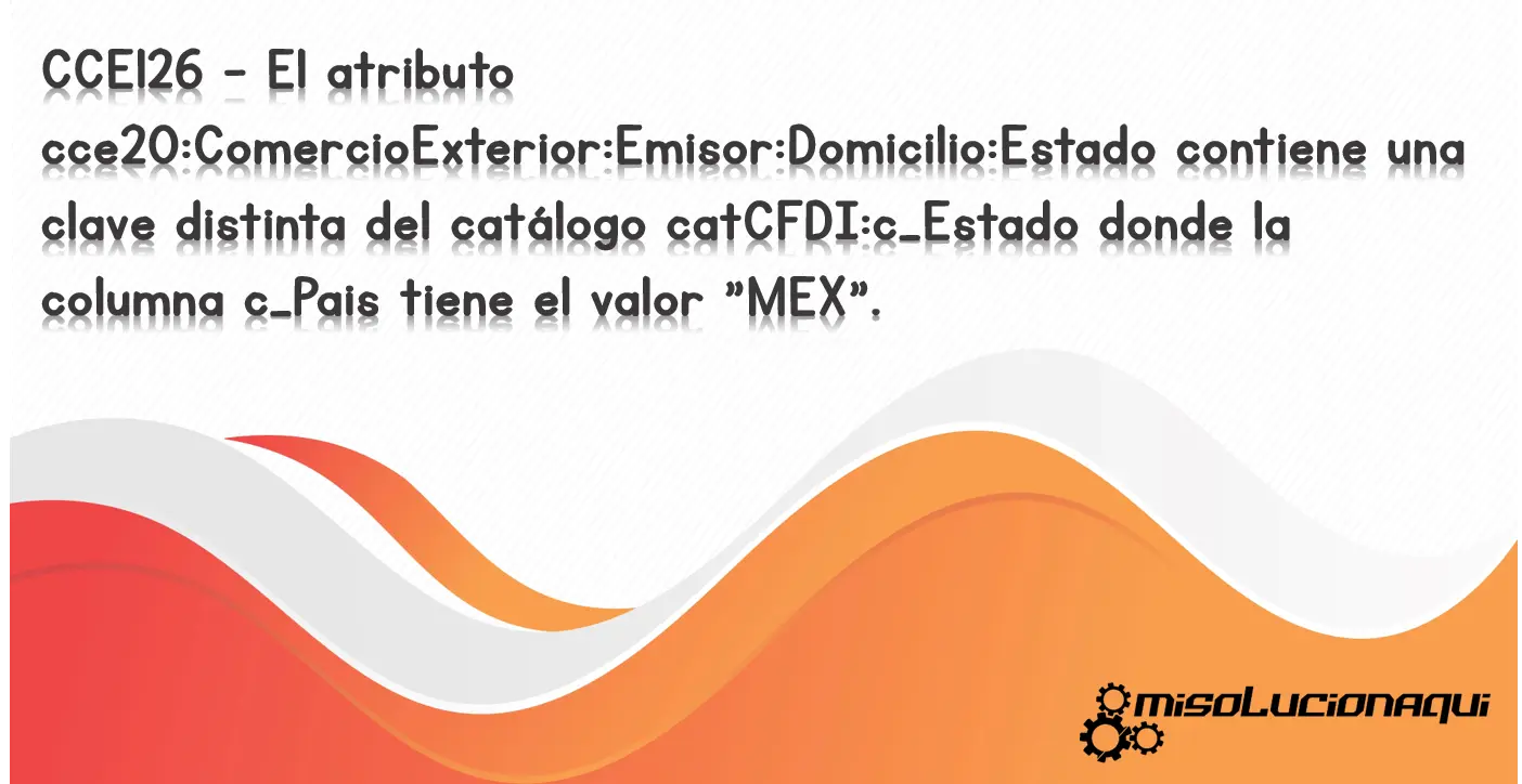 CCE126 - El atributo cce20:ComercioExterior:Emisor:Domicilio:Estado contiene una clave distinta del catálogo catCFDI:c_Estado donde la columna c_Pais tiene el valor "MEX".