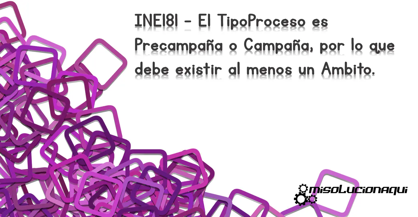 INE181 - El TipoProceso es Precampaña o Campaña, por lo que debe existir al menos un Ambito.